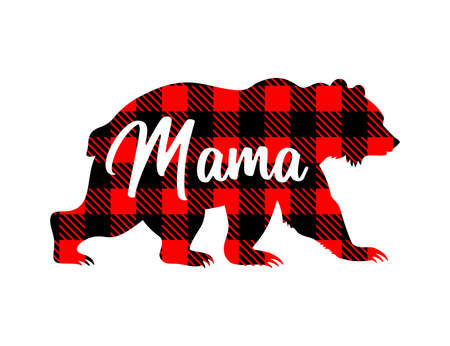 Bear silhouette with buffalo plaid pattern and the inscription mama. Mothers day vector illustration.のイラスト素材