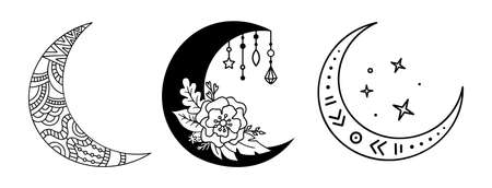 Moon design. Set of abstract crescent moon.のイラスト素材