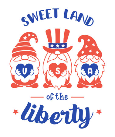 Patriopic gnomes vector silhouette. 4th of july card. USA holiday design. ndependence day symbols.のイラスト素材