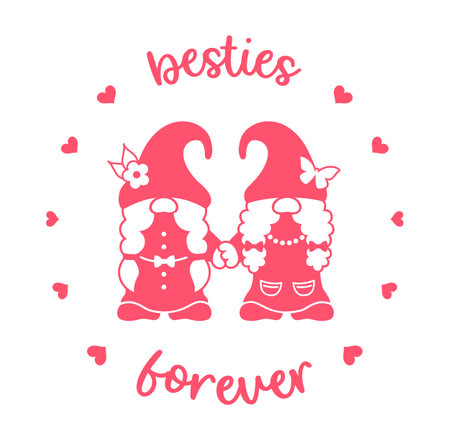Besties forever. Gnome girls holding hands. Best friends vector silhouette design.のイラスト素材