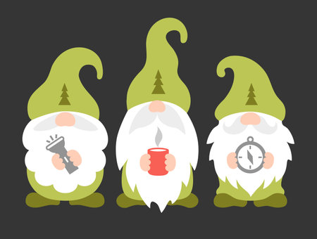 Cute camping gnomes. Travel vector illustration. Scouts or rangers design.のイラスト素材