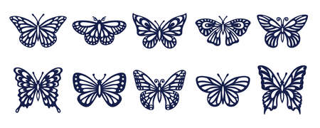 Collection of silhouettes of various butterflies. Decorative elements . Vector illustrationのイラスト素材