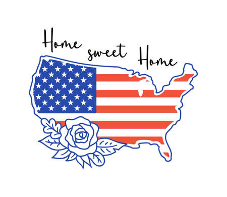 Patriotic USA map. 4th of july vector illustration in national flag colors.のイラスト素材