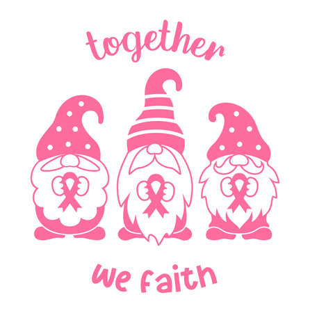 World Breast Cancer Day. Gnomes with pink ribbons. Symbol of the fight against breast cancer.のイラスト素材