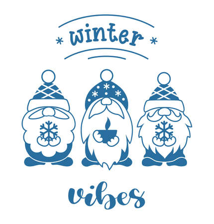 Winter gnomes vector silhouette. Winter vibes sign.のイラスト素材