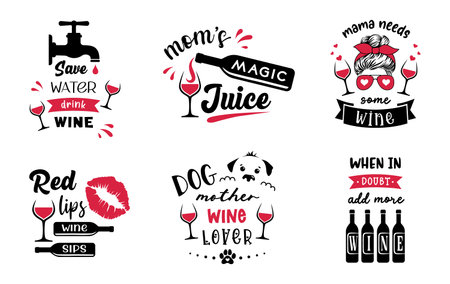 Wine emblems, signs and labels with quotes. Set of vector drink designs.のイラスト素材