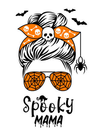 Halloween Mom life vector print. Messy bun design. Spooky mama witch.のイラスト素材