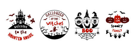 Halloween emblems, signs and labels with quotes. Set of vector Halloween designs.のイラスト素材