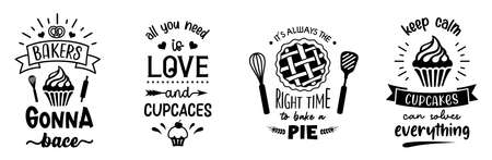 Baking designs with quotes. Bake emblems, signs and labels. Set of vector bakery sayings.のイラスト素材