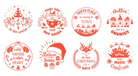 Set of vector Christmas emblems and labels. Signs with quotes.のイラスト素材