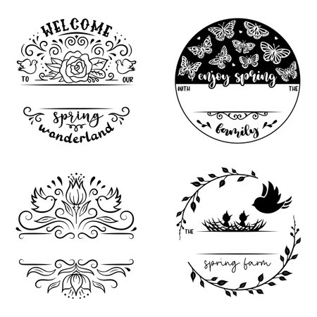 Family round sign. Spring floral monogram vector silhouette.のイラスト素材
