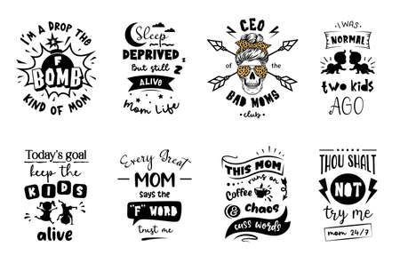 Mom emblems, signs and labels with quotes. Set of vector mother designs.のイラスト素材