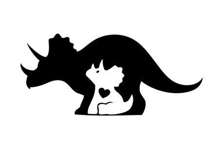 Vector silhouettes of mama and baby dinosaur isolated on white background.のイラスト素材