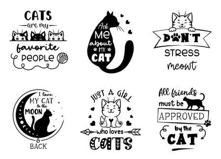 Cat funny illustration with quote. Set of cat signs.のイラスト素材