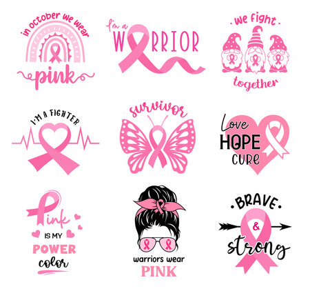 World Breast Cancer Day. Quotes and Symbol of the fight against breast cancer.のイラスト素材