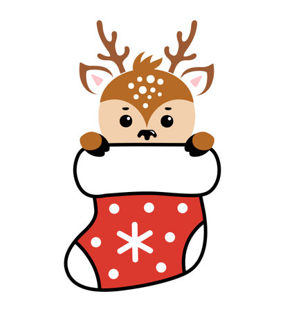 Vector christmas illustration with Baby reindeer and sockのイラスト素材