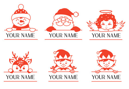 Christmas name monogram. Peeking faces vector design.のイラスト素材