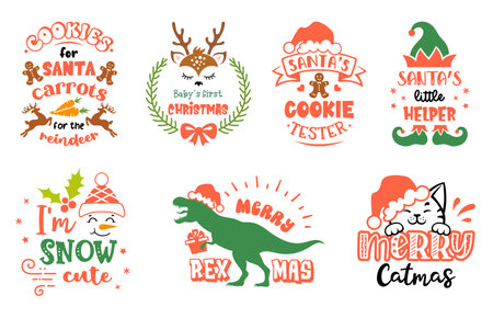 Baby christmas emblems, signs and labels with quotes. Set of vector kids designs.のイラスト素材