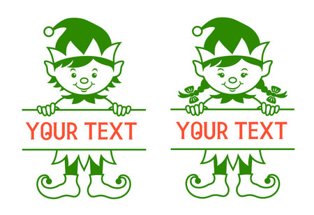 Christmas name monogram. Peeking faces vector design.のイラスト素材