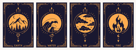 Four elements poster set. Spiritual esoteric designのイラスト素材