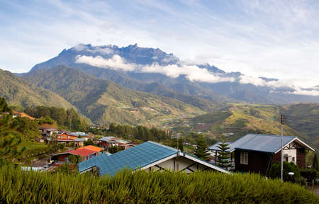 View to the mountain Kinabalu in the morning, Borneo, Malaysiaの写真素材