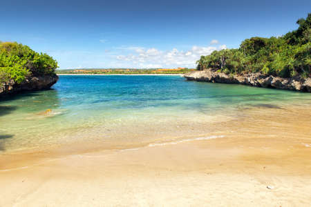 Small lagoon with clear water and white sand, Bali, Indonesiaの写真素材
