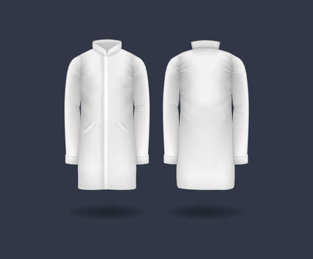Realistic doctor coat mock up. White male medical gown, lab uniform, doctor medical laboratory clothes, hospital professional suit, on transparent background isolated mockup vectorのイラスト素材