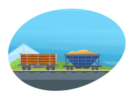 Freight wagon for transportation cargo with sand and wood vector isolatedのイラスト素材