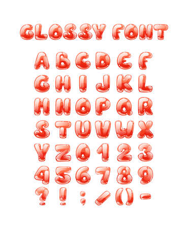 Comic game font cartoon bubble lettering, fonts. Colorful lowercase letters of an alphabet with glint. Bright letters for typography inscriptions, numbers, signs for kids vector illustrationのイラスト素材