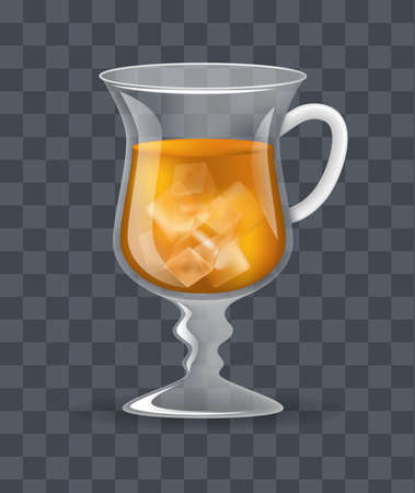 Realistic glass transparent mug of iced ice tea on a dark transparent background vector illustrationのイラスト素材