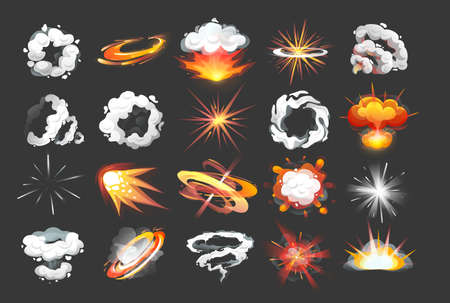 Animation for game comic explosion effect frames. Energy explosion, flame smoke cloud, motion blast...