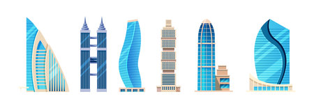 Future city. Modern high-rise city skyscrapers. Office city apartment buildings, high-rise house residential, towers city business architecture.のイラスト素材