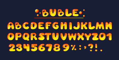Comic game font kids letters cartoon bubble fonts. Colorful lowercase letters of an alphabet with glint. Bright letters for typography inscriptions, numbers, signs for kids vector illustrationのイラスト素材