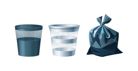 ? ffice mesh metal and plastic bucket and trash bags. Waste sorting and recycling vector illustrationのイラスト素材