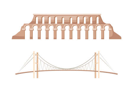 Turkey country landmarks. Famous landmark Bosphorus bridge in Istanbul. Bridge connecting Europe and Asia. Roman aqueduct major water-providing system of Eastern Roman capital of Constantinople vectorのイラスト素材