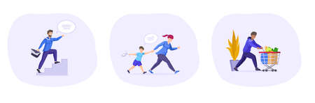 Set hurrying people. Man, woman running in hurry or haste. Fast business person, office worker,...
