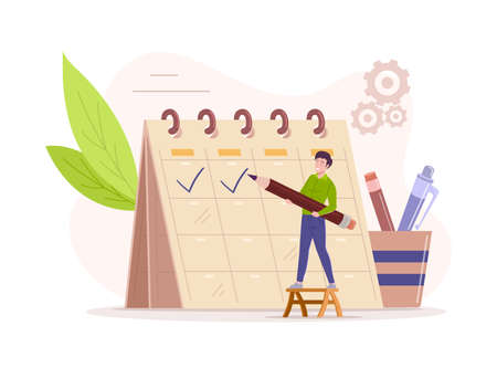 Agile planning technique with board concept. Man marks completed tasks goals working as team on...