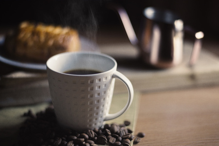 Black coffee and croissant bread breakfast