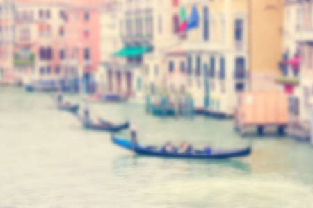 Defocused Background with Grand Canal and three gondolas in Venice, Italy.の写真素材