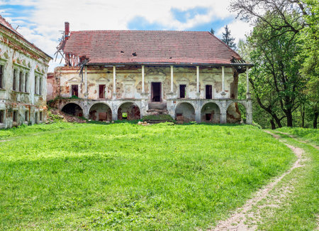 Pomoriany Castle, a ruined castle in the village of Pomoriany, Zolochiv District, Lviv Oblast, Ukraineのeditorial素材