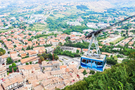 SAN MARINO, SAN MARINO REPUBLIC - SEPTEMBER 5, 2016: Funicular to the fortress of San Marino. The Republic of San Marino, Italyのeditorial素材