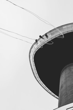 ROTTERDAM, THE NETHERLANDS - AUGUST 23, 2014: Three people abseiling from the Euromast tower, Rotterdam, the Netherlandsのeditorial素材