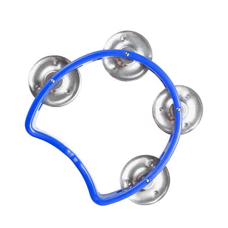 Little blue tambourine isolated on a white backgroundの写真素材
