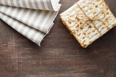 A stack of Jewish Matzah bread. Passover holiday conceptの写真素材