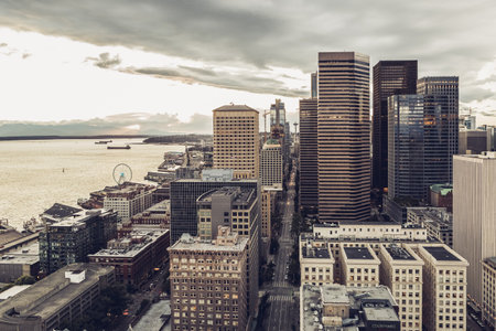 Seattle, Washington, USA - July 6, 2018: View on Seattle downtown from the Smith Tower, Seattle, Washington state, USAのeditorial素材