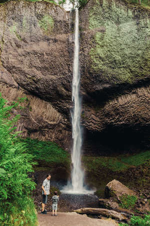 Latourell Falls waterfall along the Columbia River Gorge, Oregon, USAの写真素材