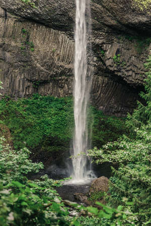 Latourell Falls waterfall along the Columbia River Gorge, Oregon, USAの写真素材