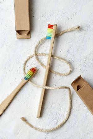 Pride Bamboo Rainbow Bristle Dental Toothbrush - Sustainable plastic free lifestyle conceptの写真素材