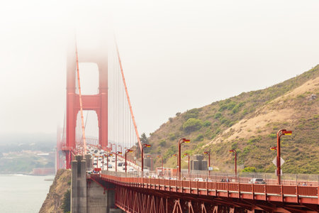 SAN FRANCISCO, CALIFORNIA, USA - July 24, 2018: Golden Gate and the San Francisco bay covered by fog, State Park, Californiaのeditorial素材