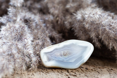 Light Blue Agate Polished Geode with Tiny Quartz Cristalline Insideの写真素材